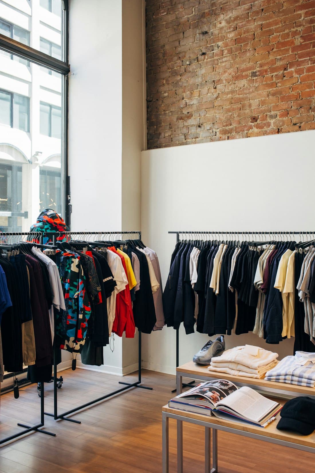Loja de roupas montada e organizada